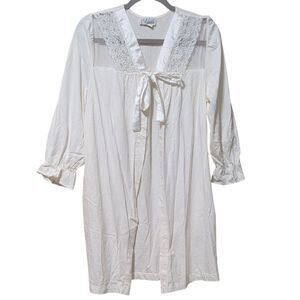 Vintage Nicole robe dressing gown lace ruffle sleeves cotton USA union made L